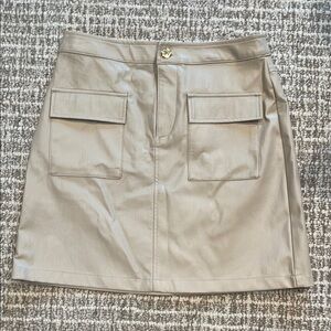 Tan Faux leather A-Line Mini Skirt with Cargo Style